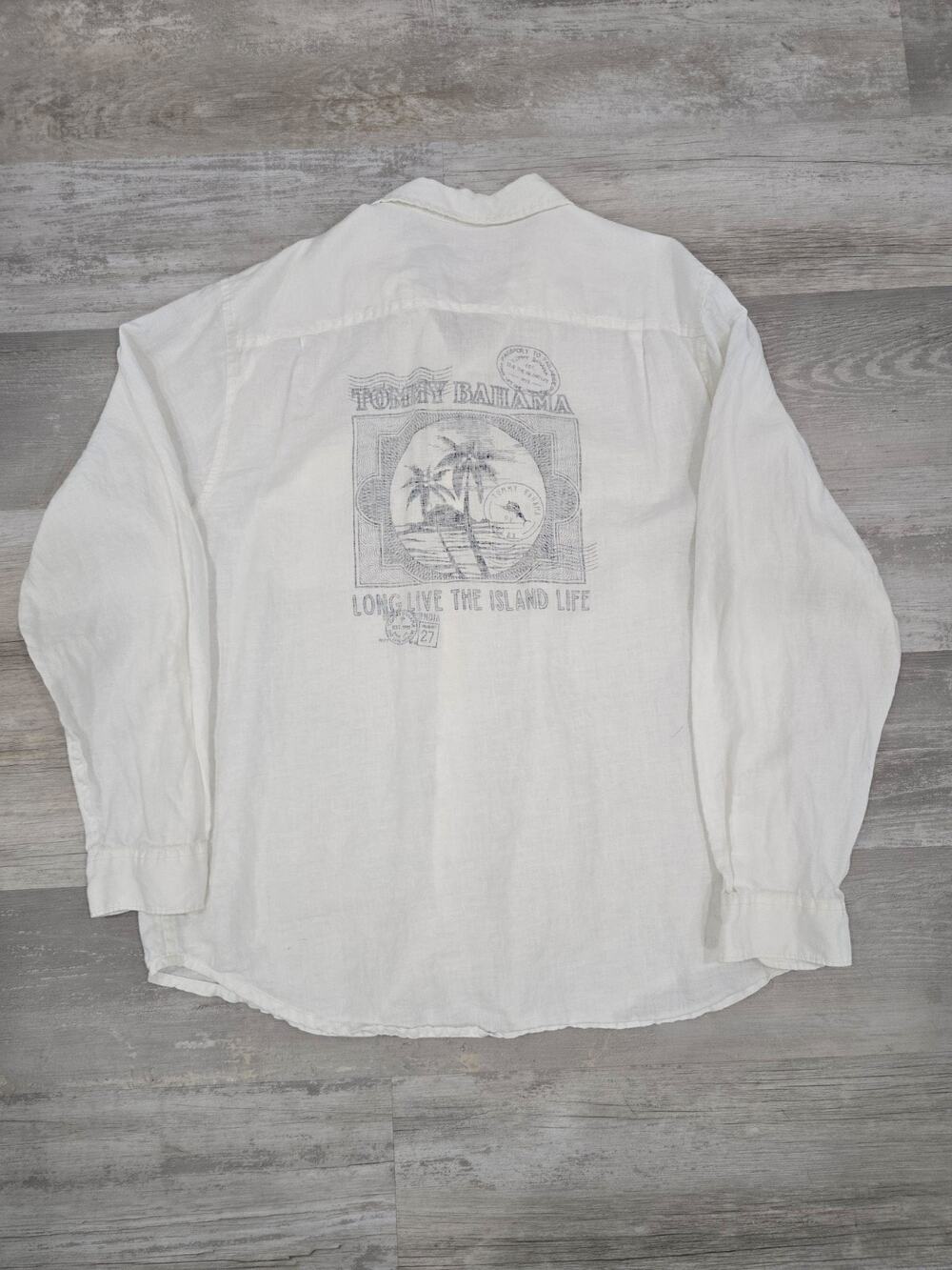 Tommy Bahama Men's XL Passport to Paradise Off-White 100% Linen Reverse Print